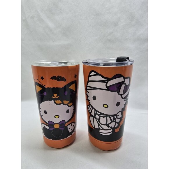 Sanrio Hello Kitty Halloween Black Cat & Mummy Cat Travel Tumbler Set Of 2 - Picture 1 of 16